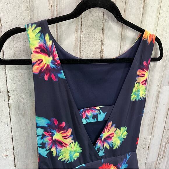 Betsey Johnson Navy Floral Fit & Flare Aline Dress Open Back - Picture 7 of 12